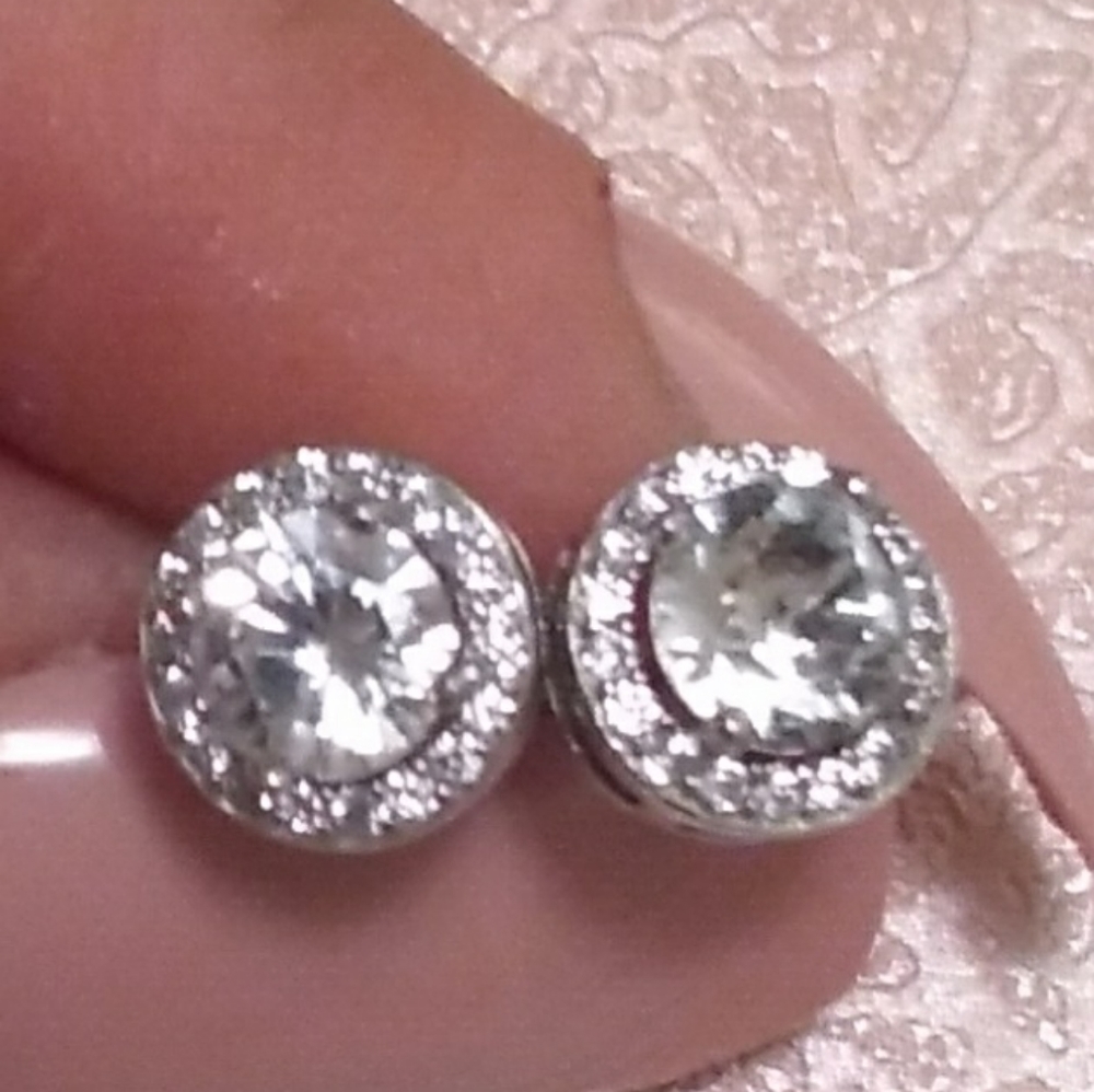 Princess faux diamond earrings.